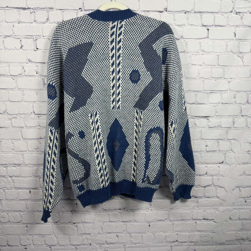 Vintage Button Up Grandpa Sweater Country Matters Cardigan Geometric Blue XL - Picture 3 of 6